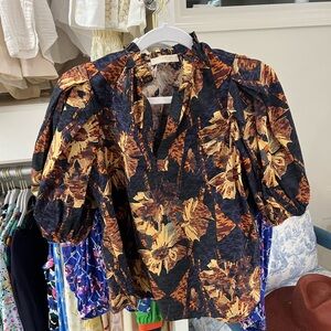 Ulla Johnson Gold and Brown Puff Sleeve Blouse size 4